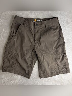 Carhartt Relaxed Fit Men's Dark Olive/Brown Cargo Shorts ~ Utility, Hiking, Flex